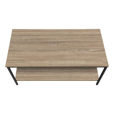 Modern Brown Laminate Coffee Table with Black Metal Frame - 40"L Rectangular Accent for Living Room