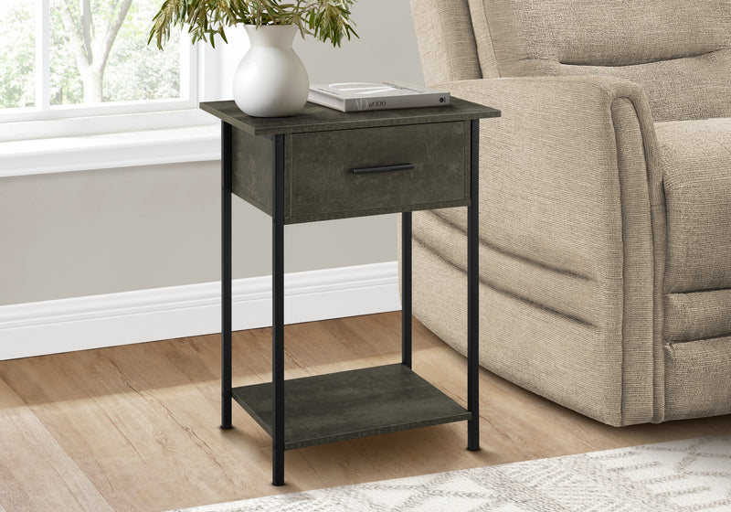 Contemporary 2 Tier Accent Table with Storage Drawer - Dark Bronze Laminate