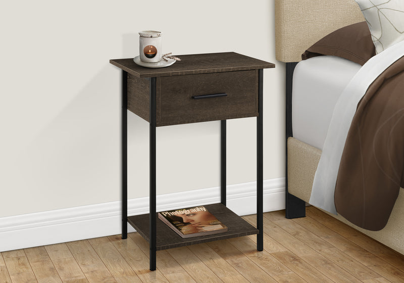 Contemporary 2 Tier Dark Oak Accent Table with Storage Drawer