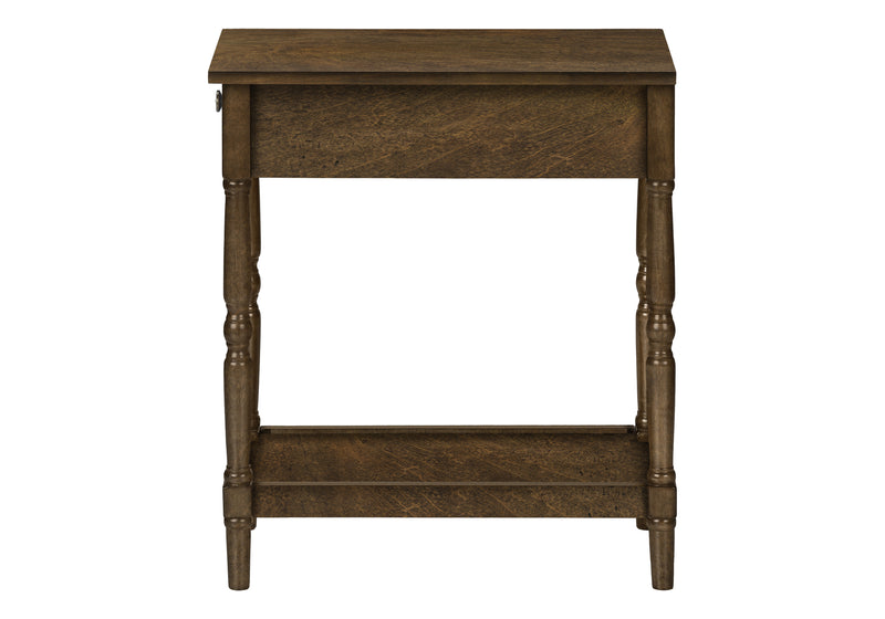 2 Tier Brown Veneer Accent Table with Storage Drawer - Traditional End Table for Bedroom or Living Room