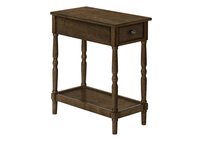 2 Tier Brown Veneer Accent Table with Storage Drawer - Traditional End Table for Bedroom or Living Room