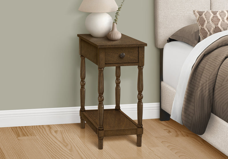 2 Tier Brown Veneer Accent Table with Storage Drawer - Traditional End Table for Bedroom or Living Room