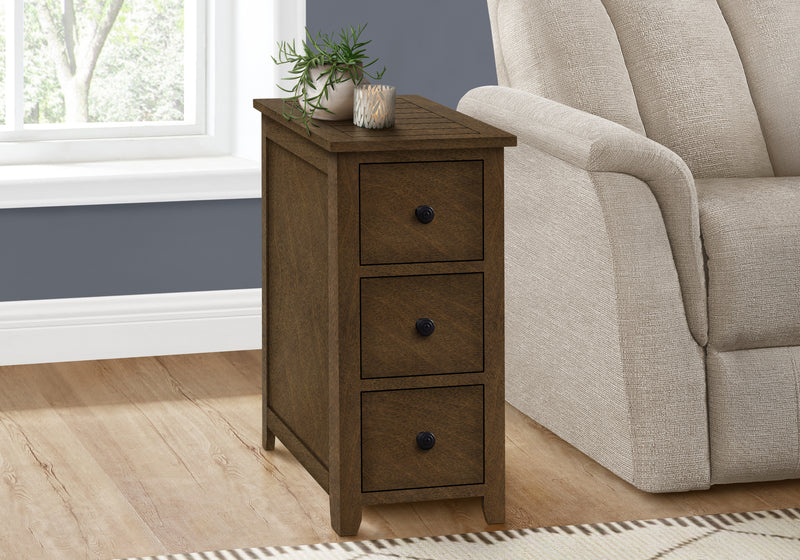 Brown Veneer Accent Table with Storage Drawer - Transitional Nightstand for Bedroom