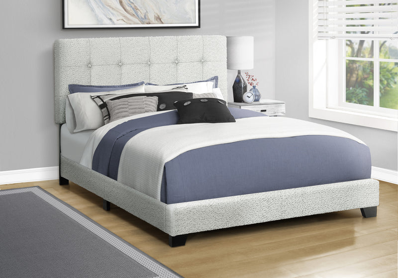 Queen Size Light Grey Boucle Upholstered Bed Frame - Transitional Bedroom