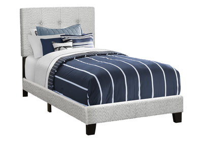 Twin Size Light Grey Boucle Upholstered Bed Frame - Transitional Bedroom Youth Juvenile