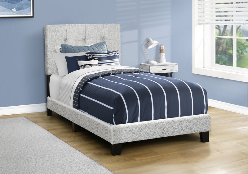 Twin Size Light Grey Boucle Upholstered Bed Frame - Transitional Bedroom Youth Juvenile