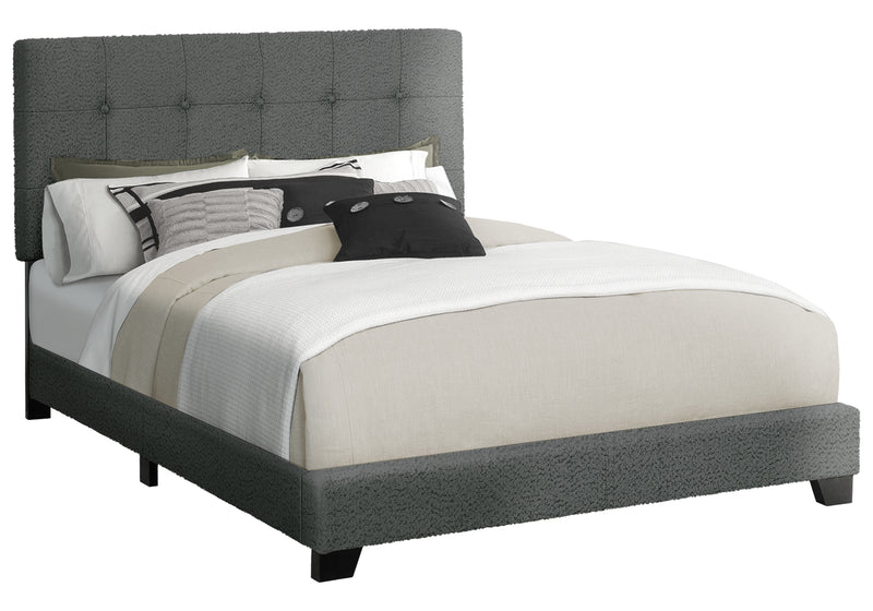 Queen Size Upholstered Bed Frame in Dark Grey Boucle for Transitional Bedroom