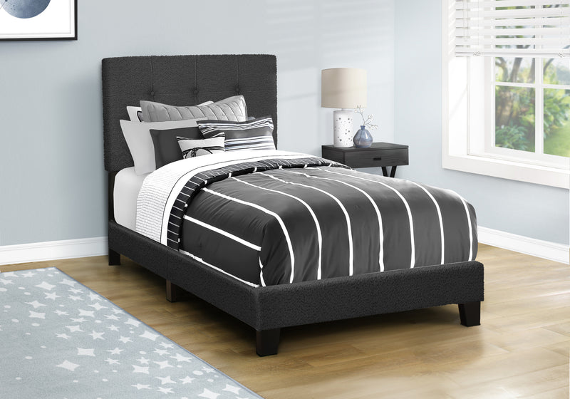 Twin Size Black Boucle Upholstered Bed Frame - Youth/Teen Transitional Bedroom