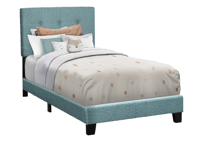 Twin Size Light Blue Boucle Upholstered Bed Frame - Youth Bedroom Transition