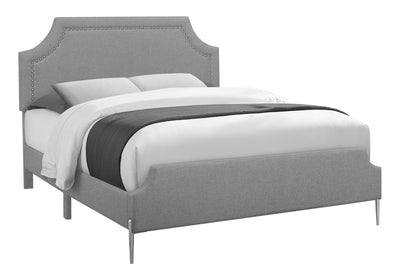 Queen Size Grey Linen Upholstered Bed with Chrome Metal Legs - Transitional Bedroom