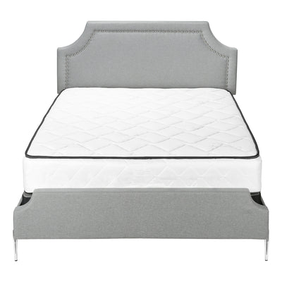 Queen Size Grey Linen Upholstered Bed with Chrome Metal Legs - Transitional Bedroom