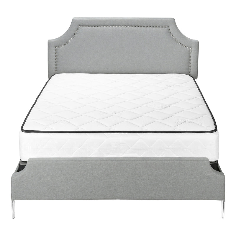 Queen Size Grey Linen Upholstered Bed with Chrome Metal Legs - Transitional Bedroom