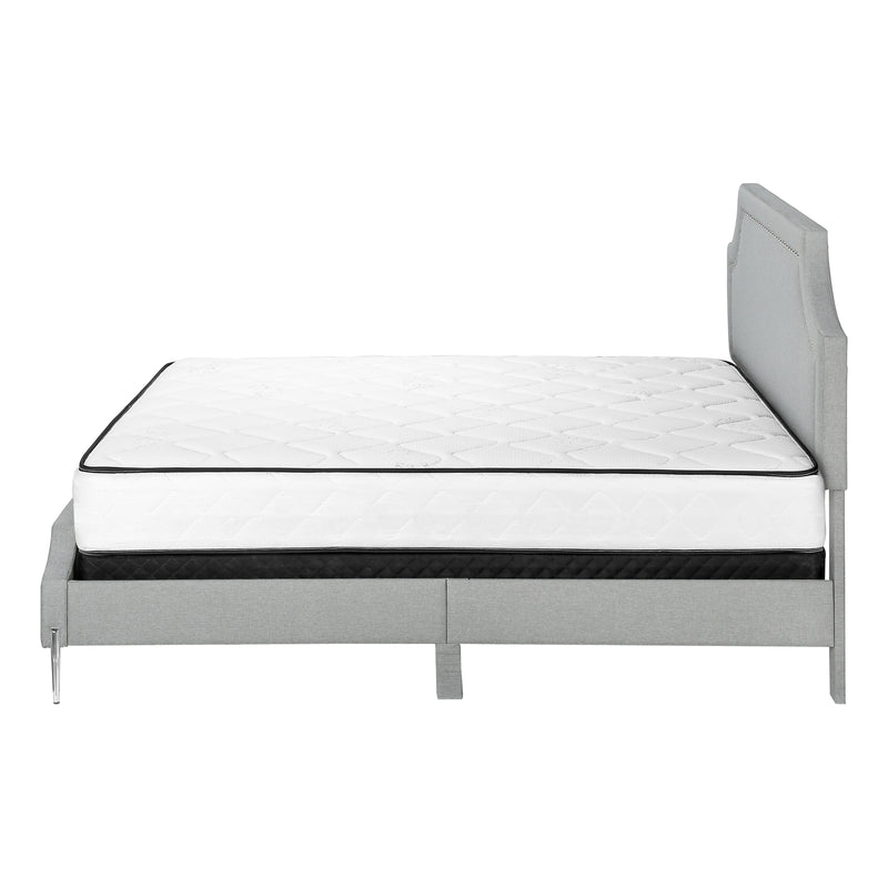 Queen Size Grey Linen Upholstered Bed with Chrome Metal Legs - Transitional Bedroom