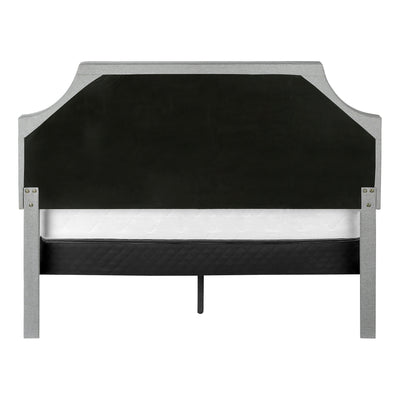 Queen Size Grey Linen Upholstered Bed with Chrome Metal Legs - Transitional Bedroom