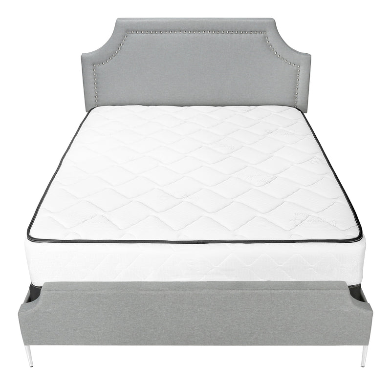 Queen Size Grey Linen Upholstered Bed with Chrome Metal Legs - Transitional Bedroom