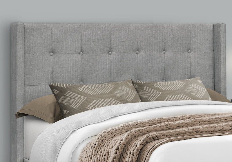 Queen Size Grey Linen Look Upholstered Bed with Chrome Metal Legs