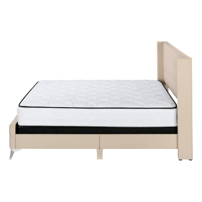 Queen Size Beige Linen Upholstered Bed with Chrome Metal Legs - Bedroom Furniture