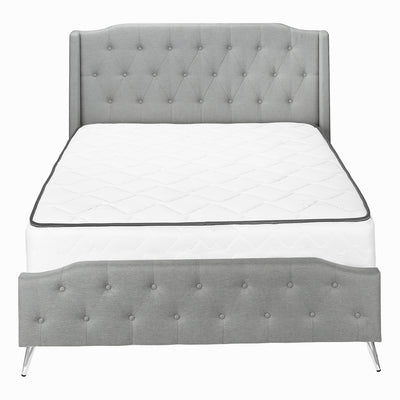 Queen Size Grey Linen Upholstered Bed with Chrome Metal Legs - Transitional Bedroom