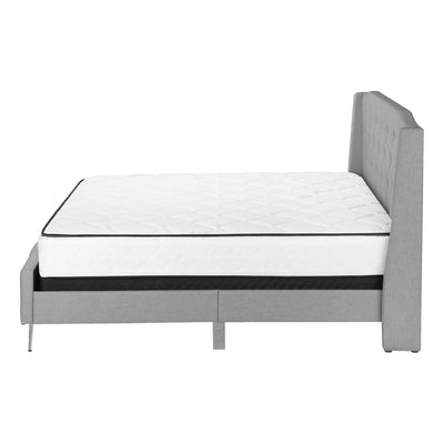 Queen Size Grey Linen Upholstered Bed with Chrome Metal Legs - Transitional Bedroom