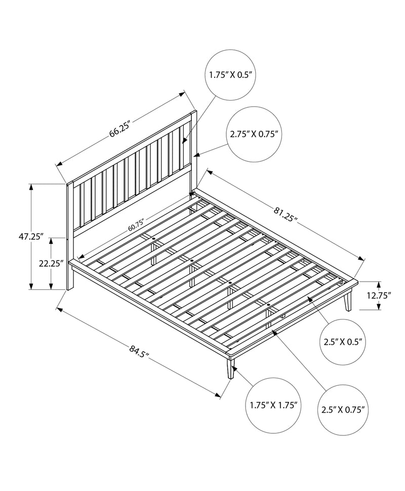 Contemporary White Wood Queen Size Platform Bed Frame - Modern Bedroom