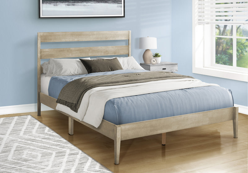 Queen Size Grey Wood Platform Bed Frame - Contemporary Bedroom