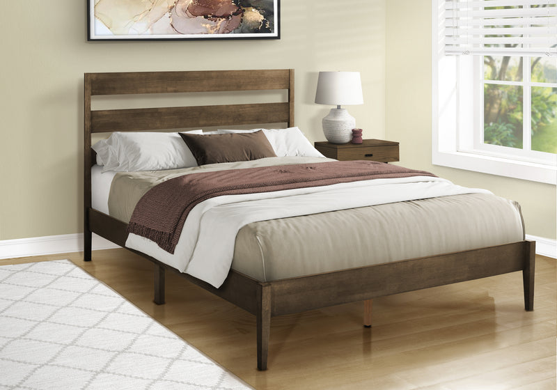 Modern Walnut Queen Size Platform Bed Frame - Solid Wood Legs