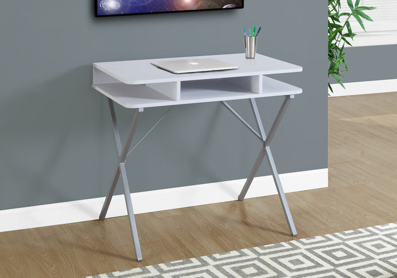 Modern White Laminate Computer Desk with Storage Shelves - 31"L, Home Office Laptop Work Desk