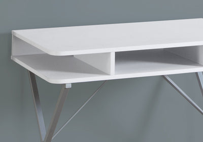 Modern White Laminate Computer Desk with Storage Shelves - 31"L, Home Office Laptop Work Desk