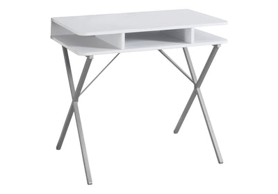 Modern White Laminate Computer Desk with Storage Shelves - 31"L, Home Office Laptop Work Desk