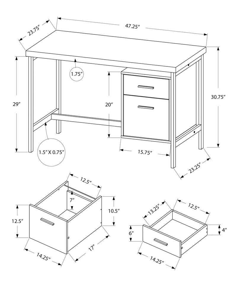 Modern White Laminate Computer Desk with Storage Drawers - 48"L