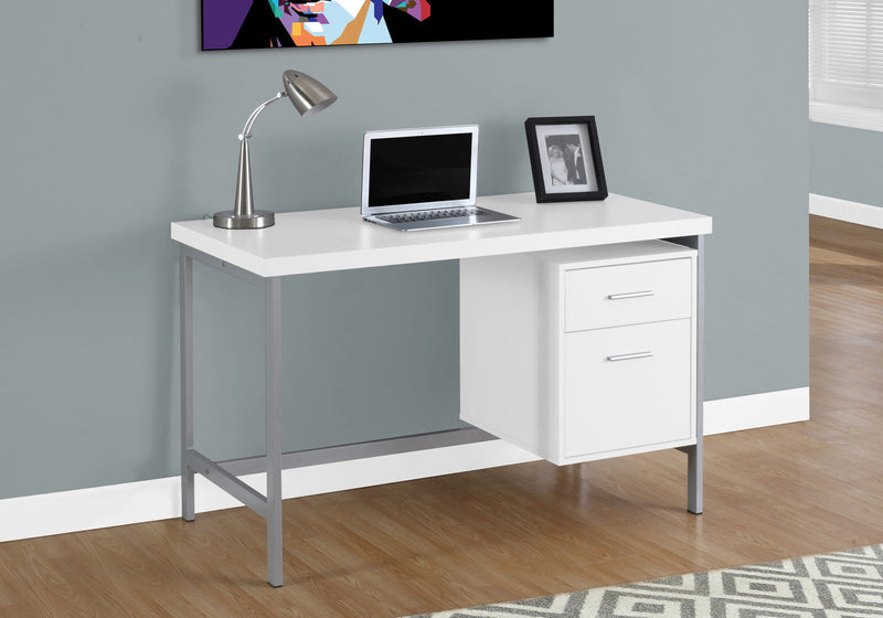 Modern White Laminate Computer Desk with Storage Drawers - 48"L