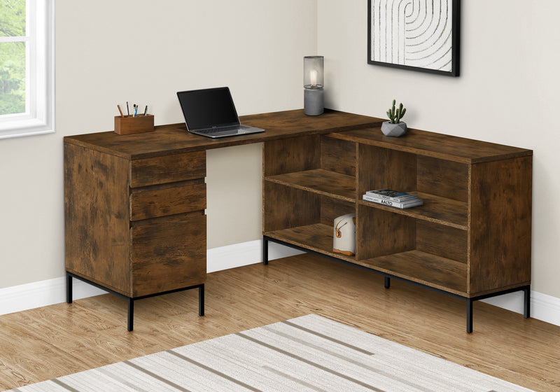 60" L-Shaped Brown Laminate Computer Desk with Storage Drawers - Modern Home Office Solution