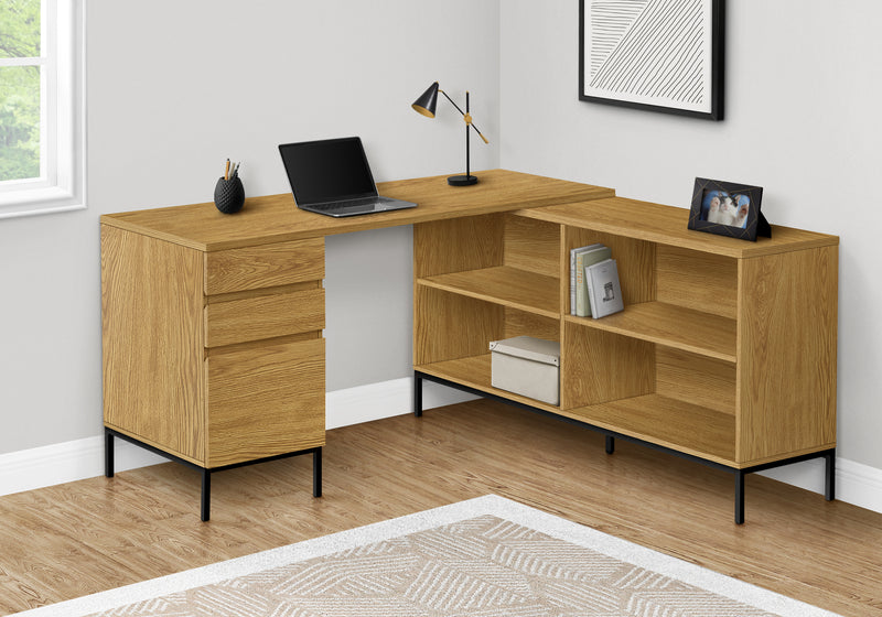 60" L-Shaped Brown Laminate Computer Desk with Storage Drawers - Modern Home Office Solution