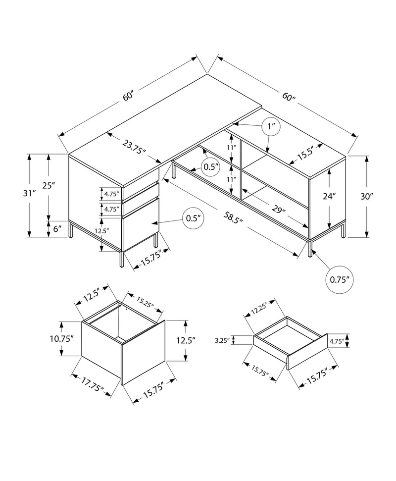 Corner Computer Desk with Storage Drawers - 60"L L Shape Grey Laminate