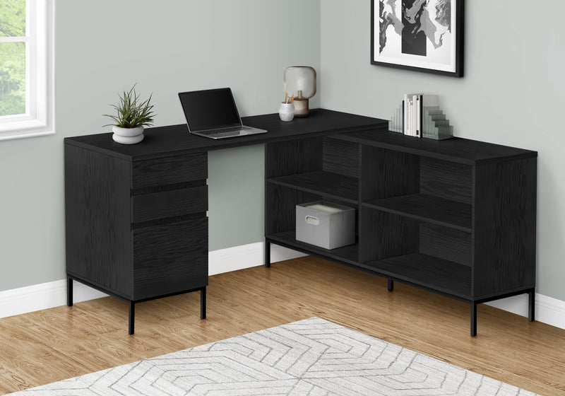 Contemporary Black Laminate Corner Computer Desk with Storage - 60"L