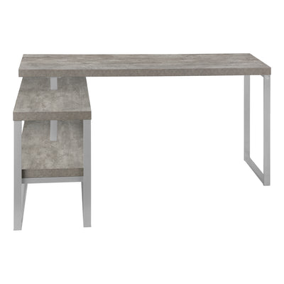 Modern Grey Concrete L-Shaped Computer Desk with Storage Shelves