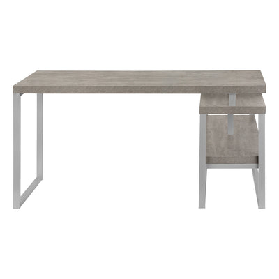 Modern Grey Concrete L-Shaped Computer Desk with Storage Shelves