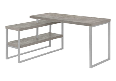 Modern Grey Concrete L-Shaped Computer Desk with Storage Shelves