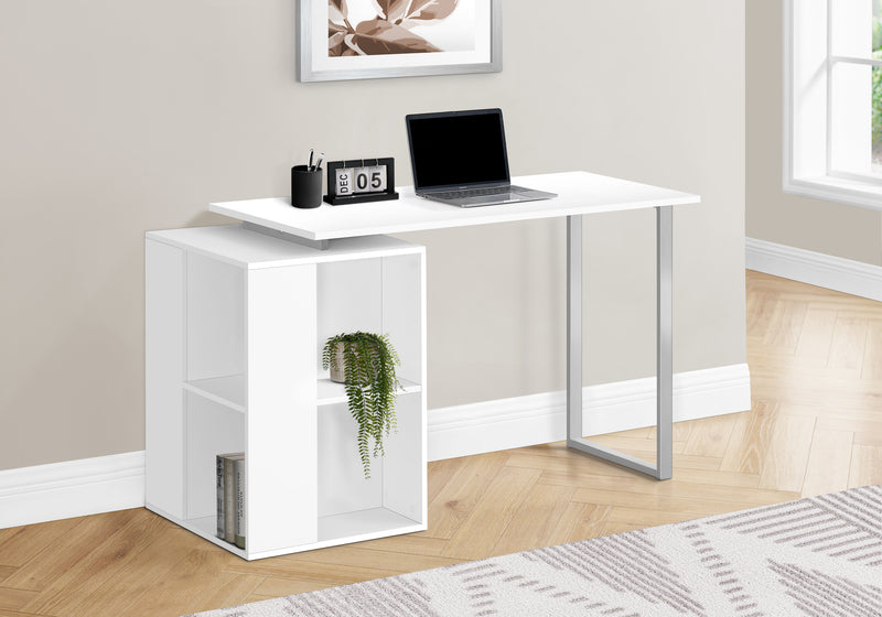 55" White Laminate Computer Desk w/ Storage Shelves - Modern Home Office Setup