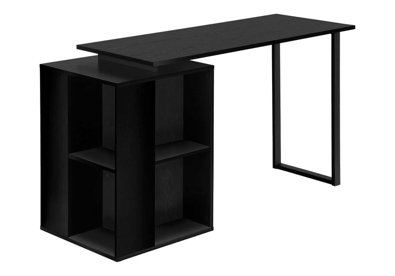 Contemporary Black Computer Desk with Storage Shelves - 55"L, Modern Home Office Set-up