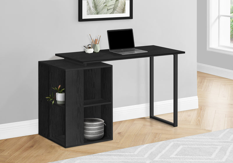 Contemporary Black Computer Desk with Storage Shelves - 55"L, Modern Home Office Set-up