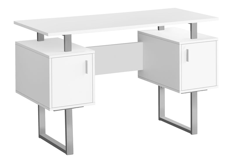 Modern White Laminate Computer Desk with Storage - 48"L, Grey Metal Legs