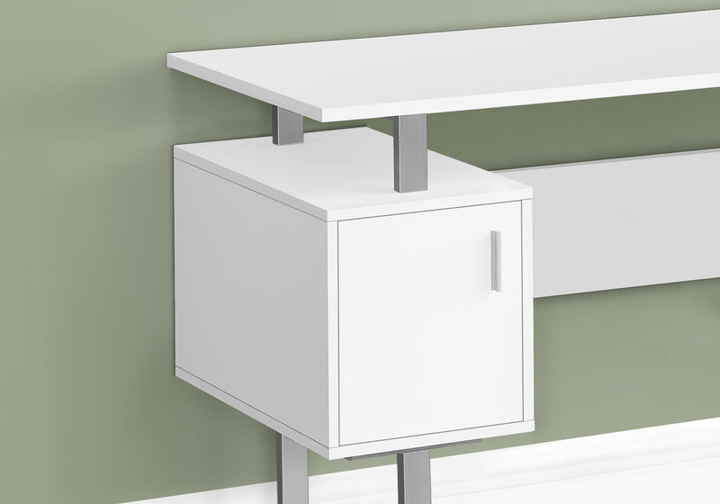 Modern White Laminate Computer Desk with Storage - 48"L, Grey Metal Legs