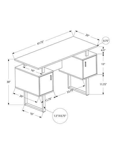 Modern White Laminate Computer Desk with Storage - 48"L, Grey Metal Legs