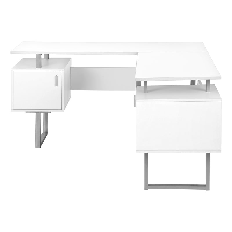 Modern White Laminate Corner Computer Desk with Storage - 58"L L Shape Home Office Workstation