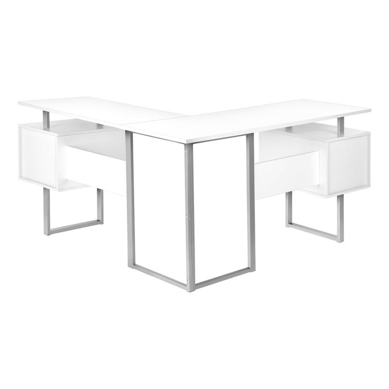 Modern White Laminate Corner Computer Desk with Storage - 58"L L Shape Home Office Workstation