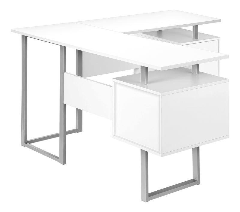 Modern White Laminate Corner Computer Desk with Storage - 58"L L Shape Home Office Workstation