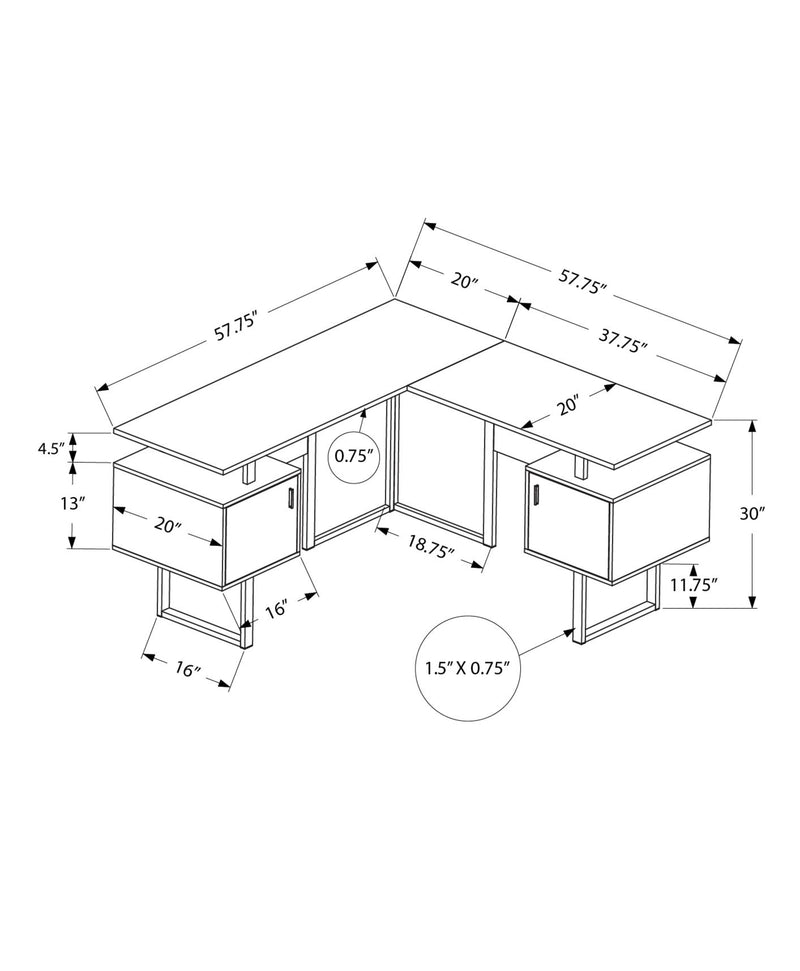 Modern White Laminate Corner Computer Desk with Storage - 58"L L Shape Home Office Workstation