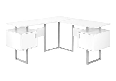 Modern White Laminate Corner Computer Desk with Storage - 58"L L Shape Home Office Workstation