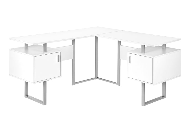 Modern White Laminate Corner Computer Desk with Storage - 58"L L Shape Home Office Workstation